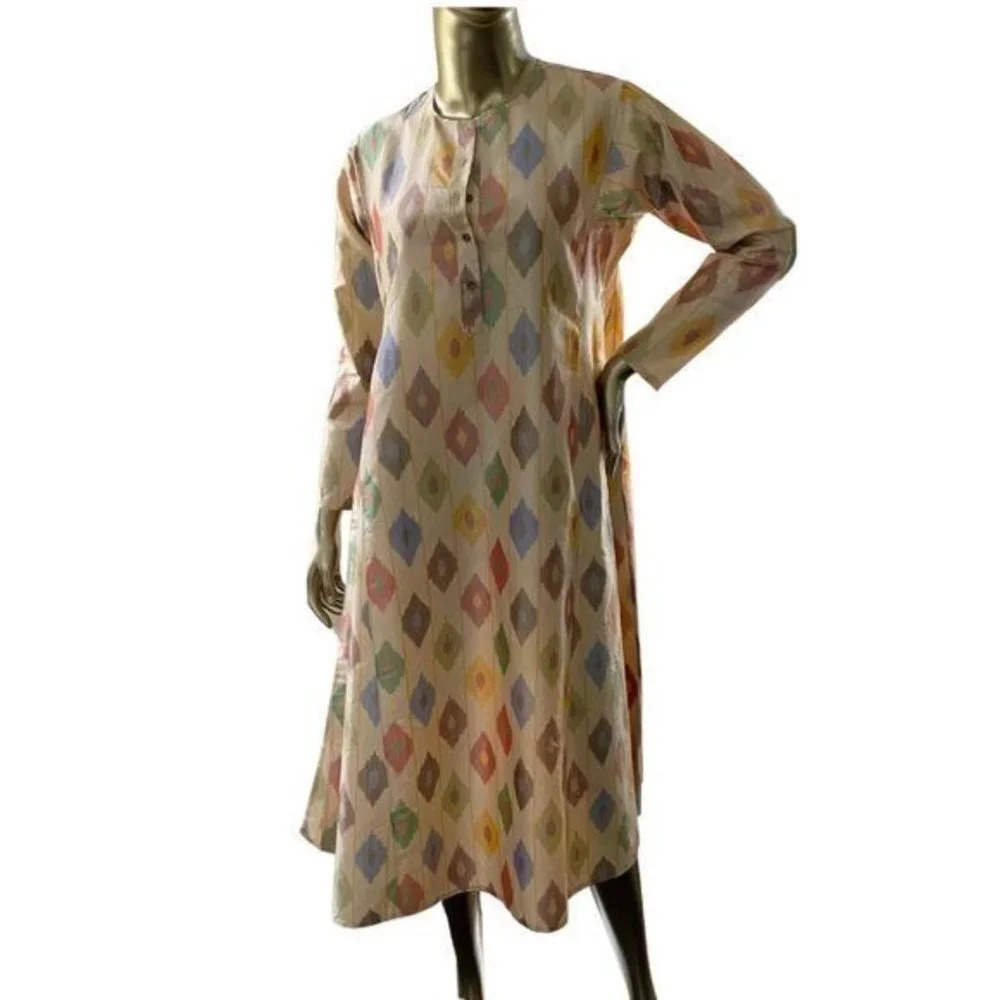 Designer Handcrafted Silk Ikat Print Kurta Tunic